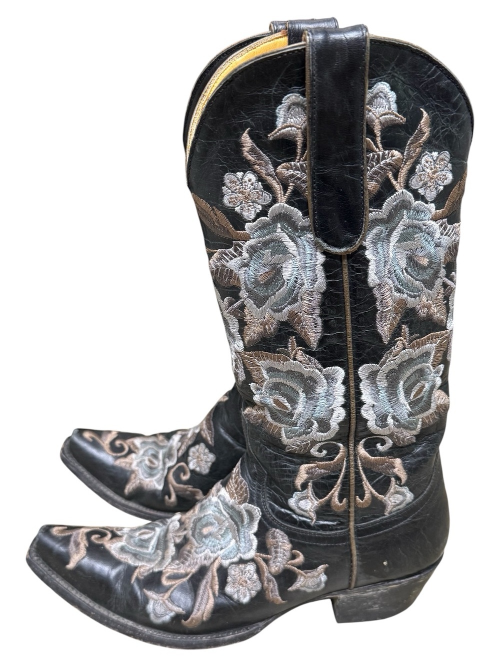 Old Gringo Women’s Black Rose Floral Embroidered Western Cowboy Boots 7.5